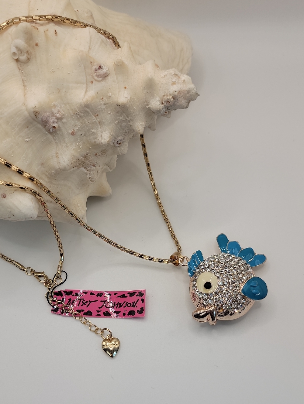 Betsey Johnson Blue Puffer Fish Crystal Pendant Necklace